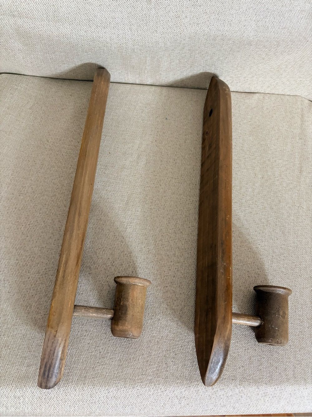 Vintage Pair 15” Wooden Wall Candle Sconces Mid Century Modern Scandinavian - Picture 6 of 13